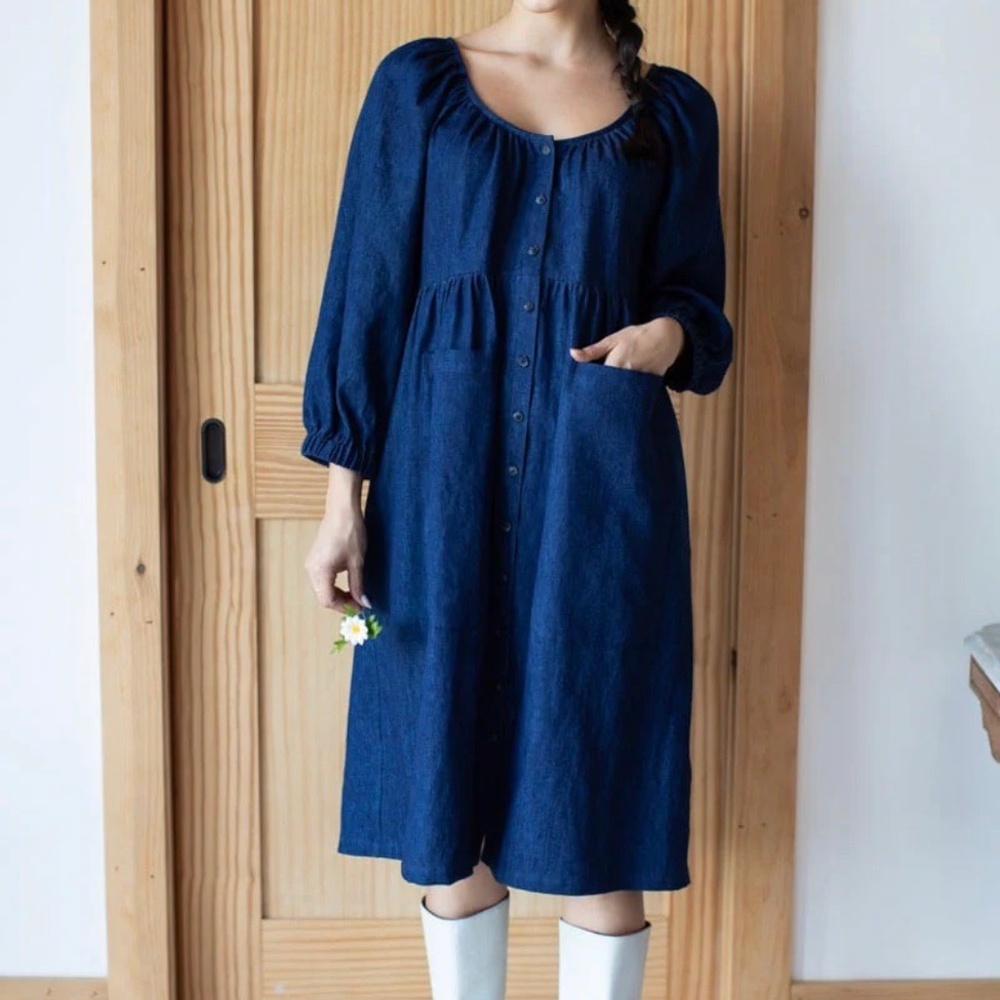 Classic Navy Button-Front Midi Dress